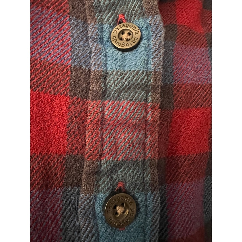 Patagonia Womens Red Blue Plaid Organic Cotton Flannel Button Down Shirt Size 10 - Picture 3 of 6
